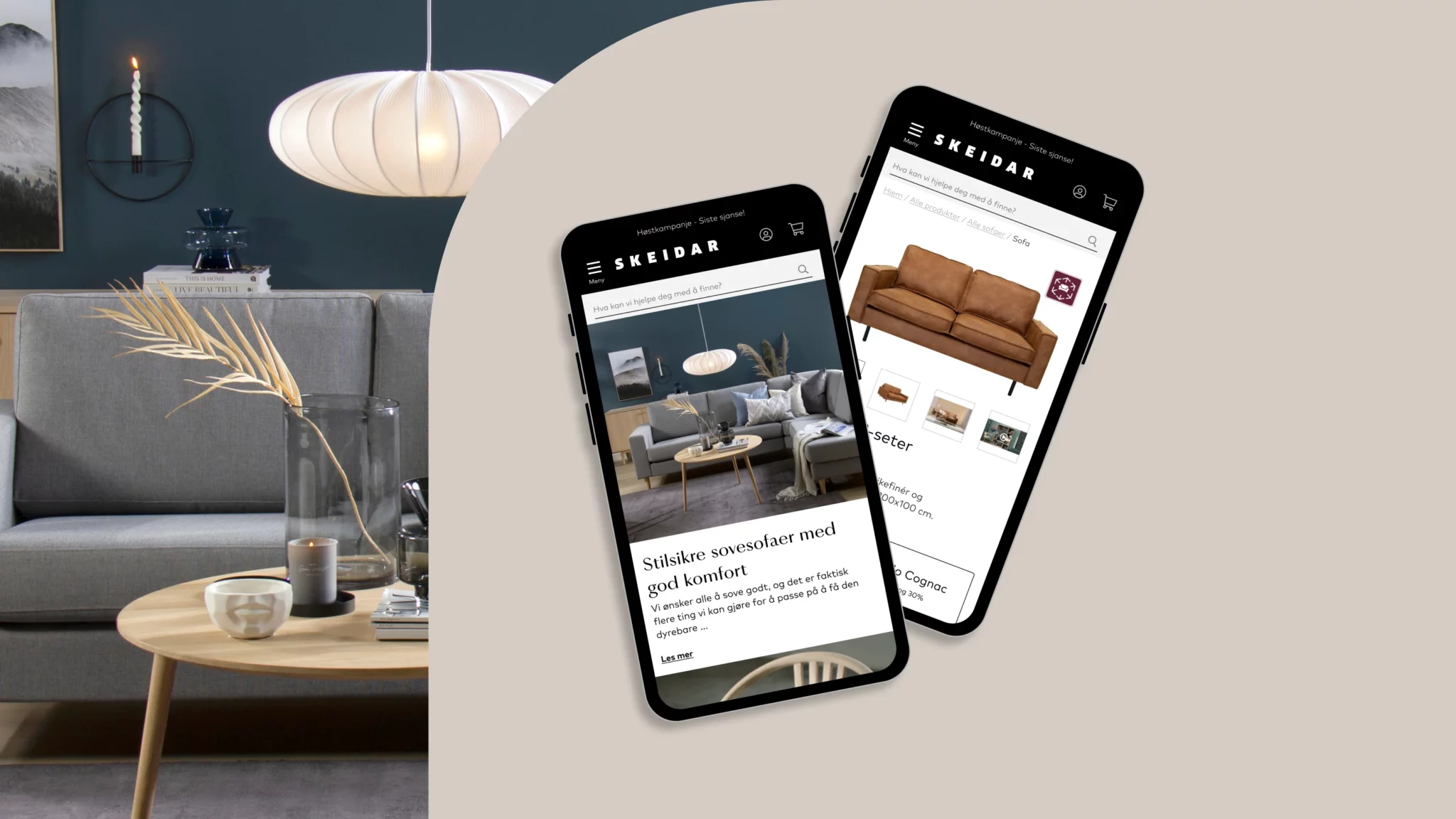 To mobiler som viser Skeidar sin produktside