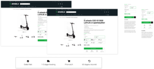Skjermdump av sammenligninger fra E-Wheels sine produktsider som belyser hvilke endringer som er gjort for å optimalisere konvertering